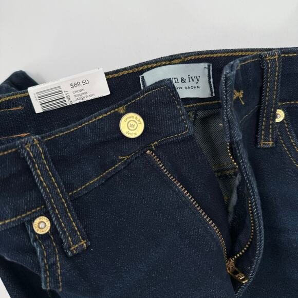 Crown & Ivy Jeans SZ 4 Jaden Wash High Rise Flare Gold Hem Denim NWT Cotton - Picture 8 of 13